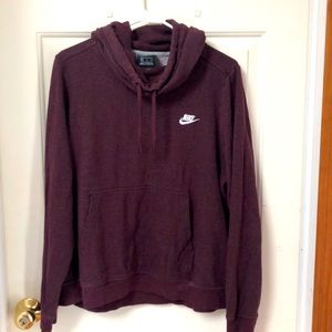 Nike burgundy high necked hooded sweatshirt